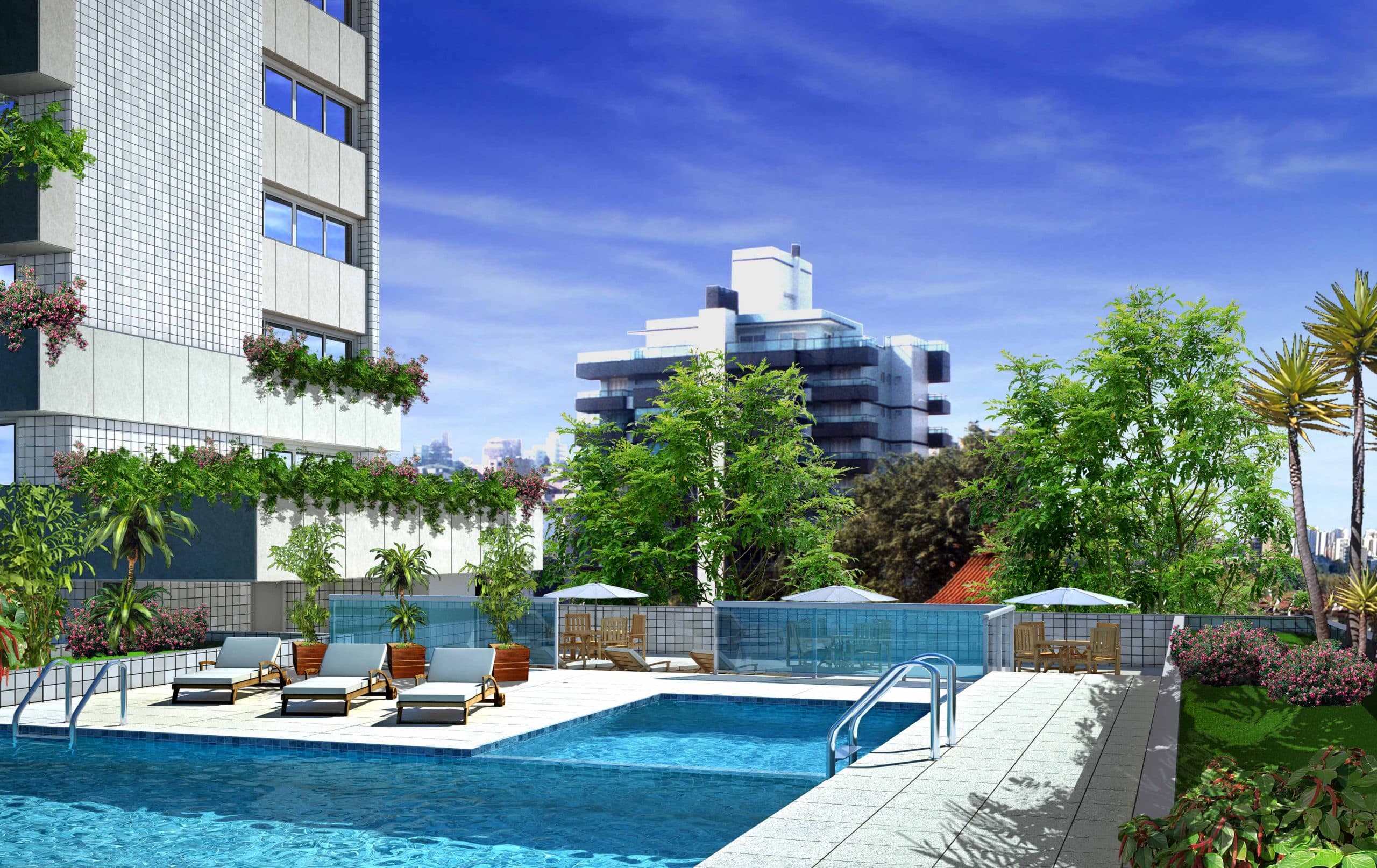 Perspectiva da piscina condominial