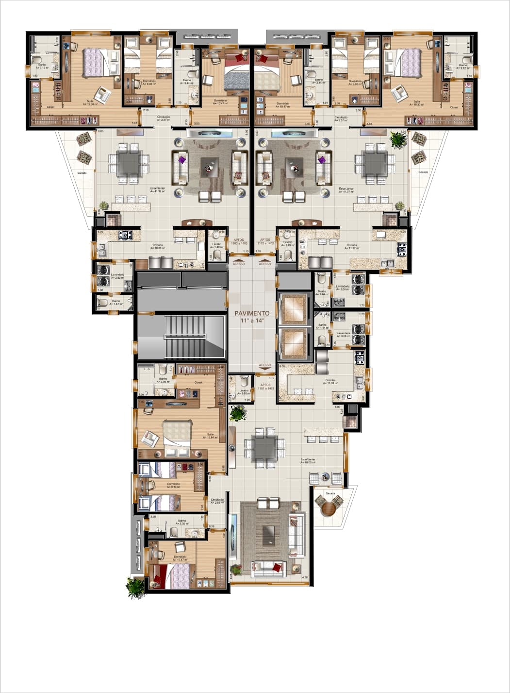 Planta dos pavimentos 11 a 14