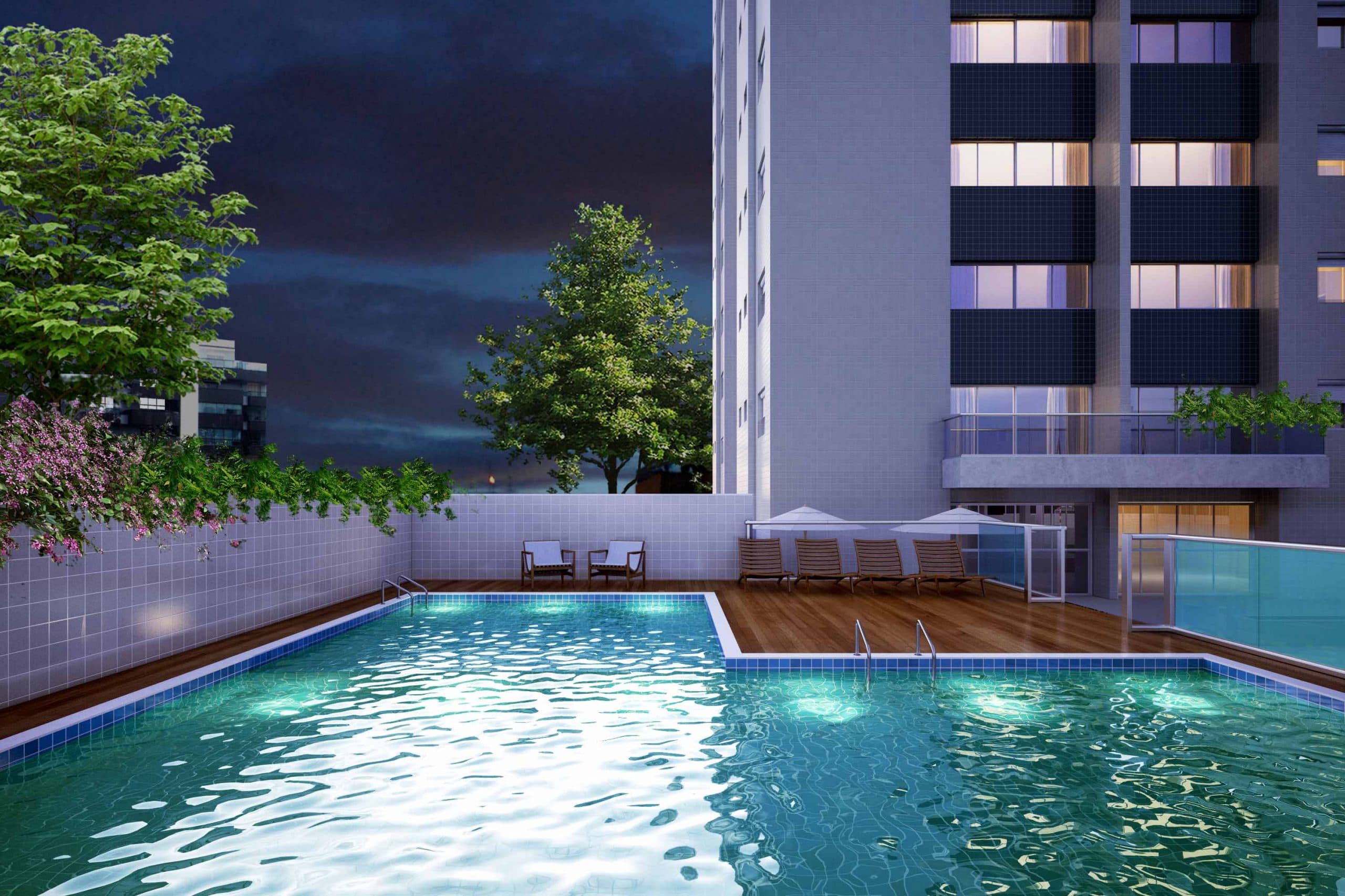Perspectiva da piscina condominial